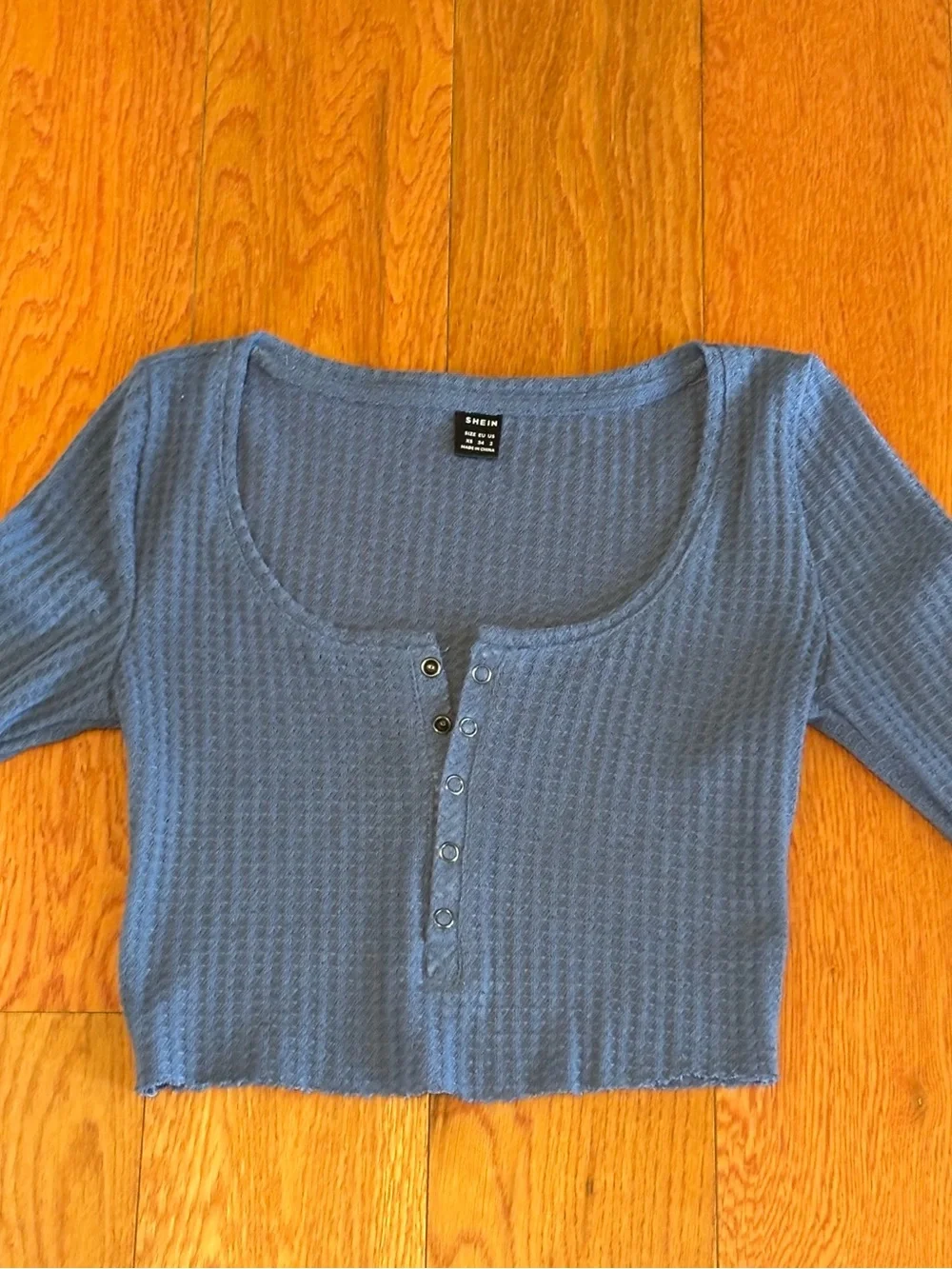 Long Sleeve Blue Waffle Knit Crop Top - Picture 5 of 6